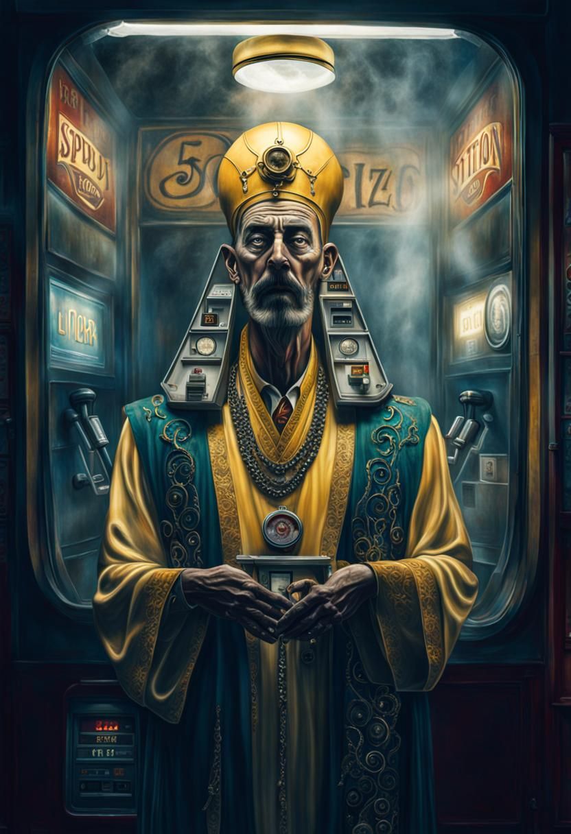 Eerie Zoltar Machine at Gas Station in Hyperrealism