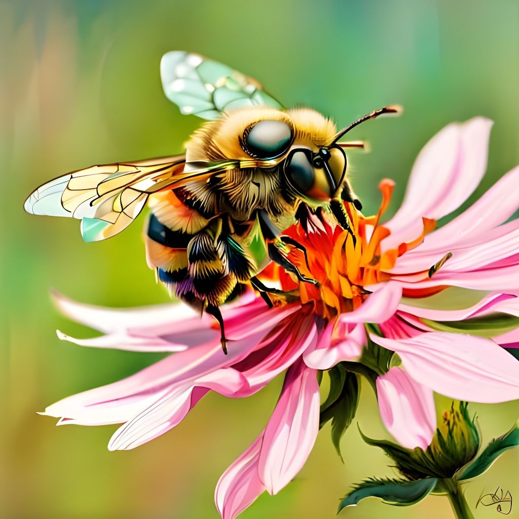 Happy Bee Portrait in Illustrative Style