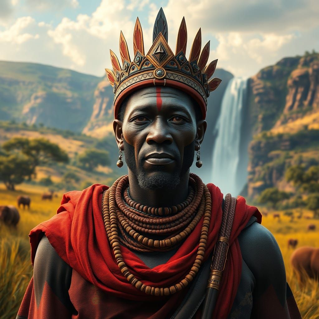 Regal Zulu Warrior in Vibrant African Savanna