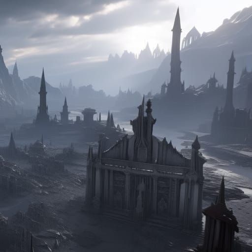 Dark Fantasy City at Night: Hyperdetailed Concept Art