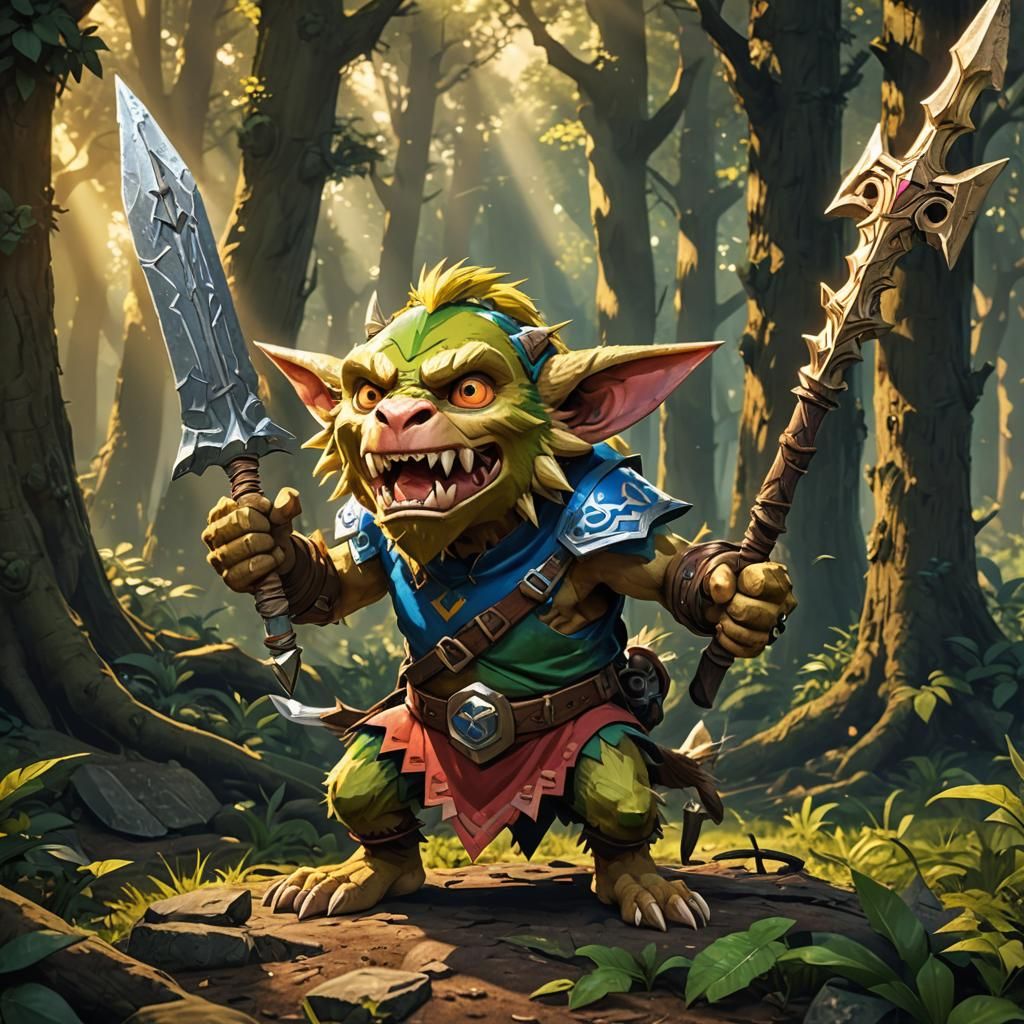 Menacing Bokoblin in Dark Forest, Digital Anime Art