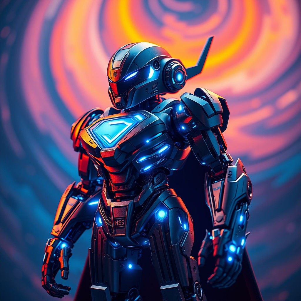 Metallic Robotic Superman Toy in Sci-Fi Style