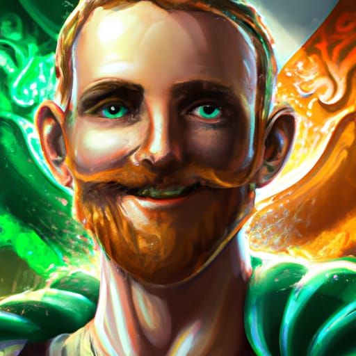 Happy Leprechaun with Irish Flag, Digital Portrait