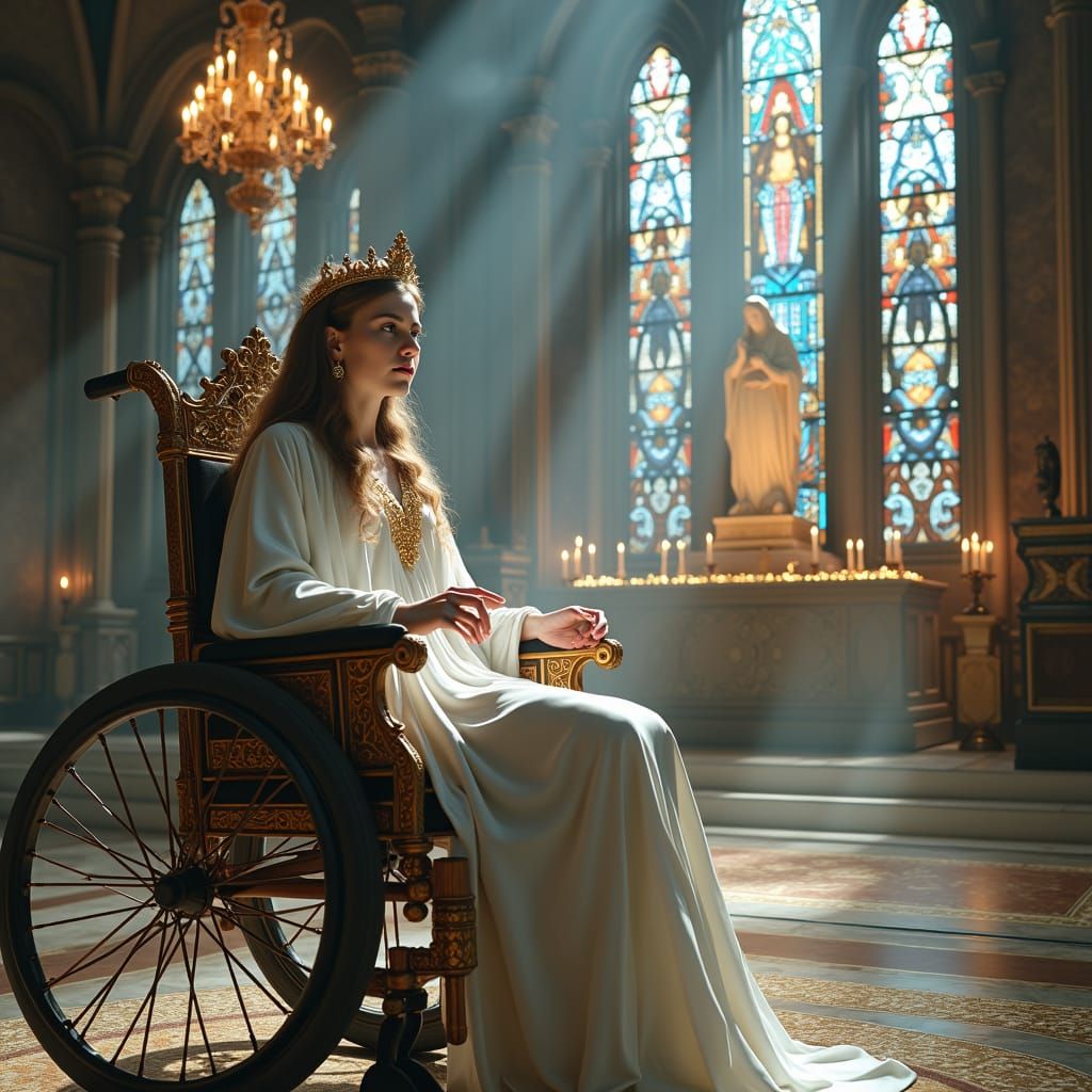 Spiritual Healer in Gothic Cathedral with Stained Glass