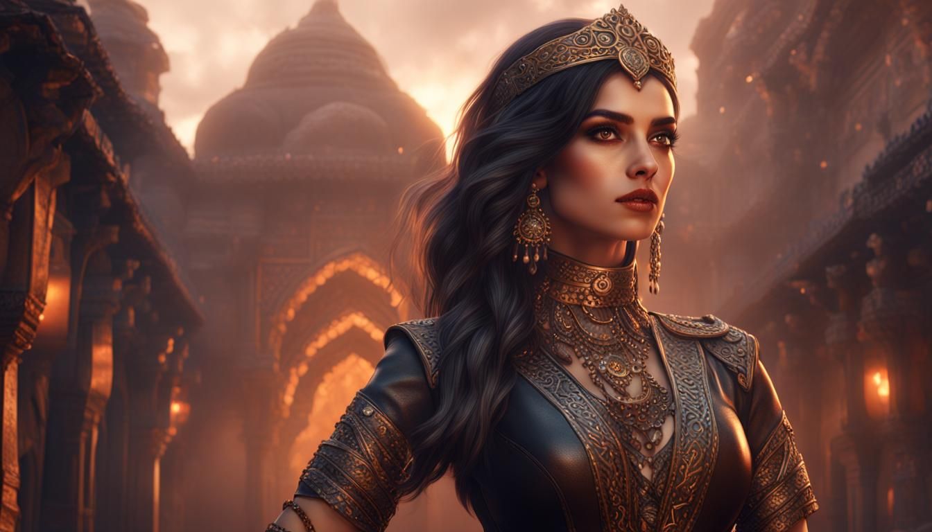 Beautiful Woman in Leather Dress: Fantasy Concept Art