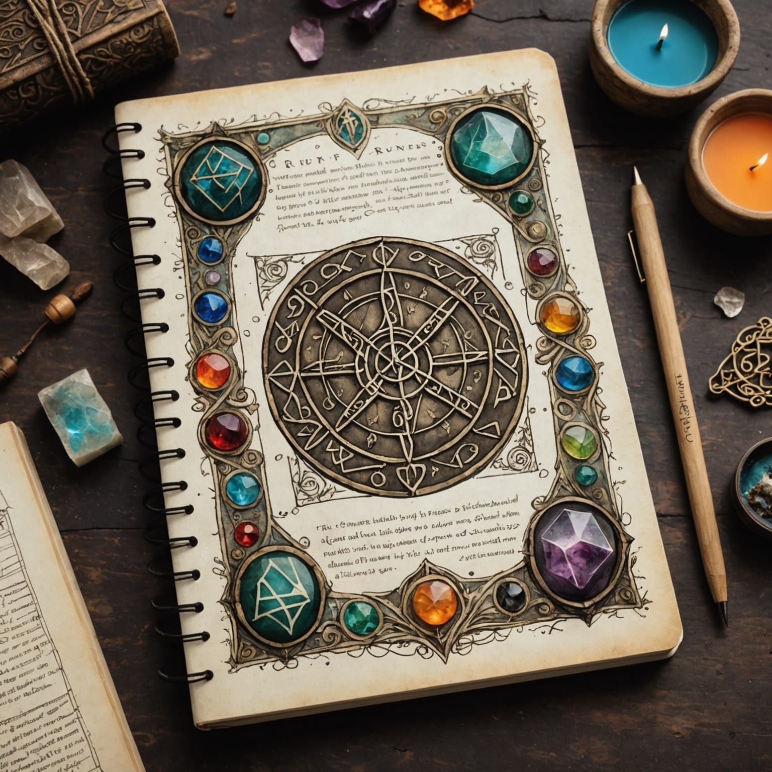 Witch's Familiar and Runestones in Colorful Illustration