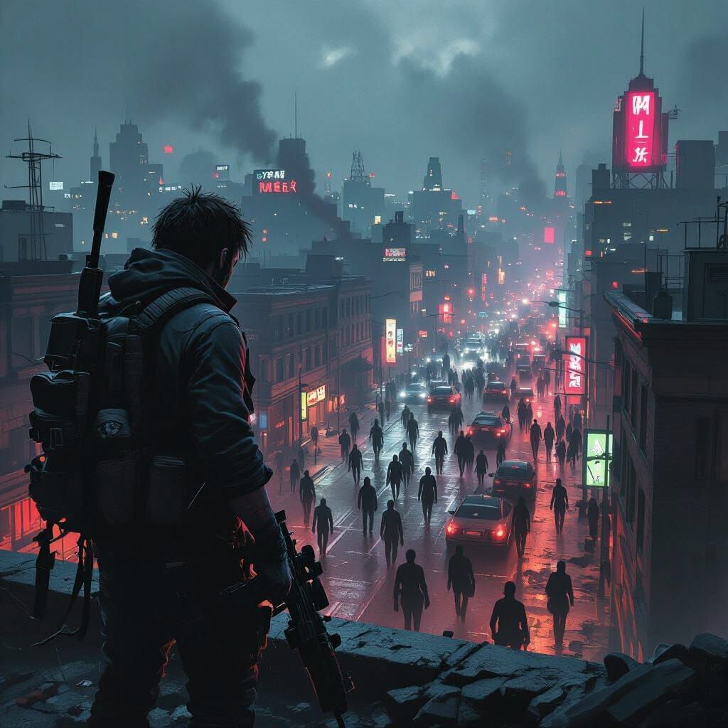 Zombie Apocalypse Survivor Watches Horde Overrun City