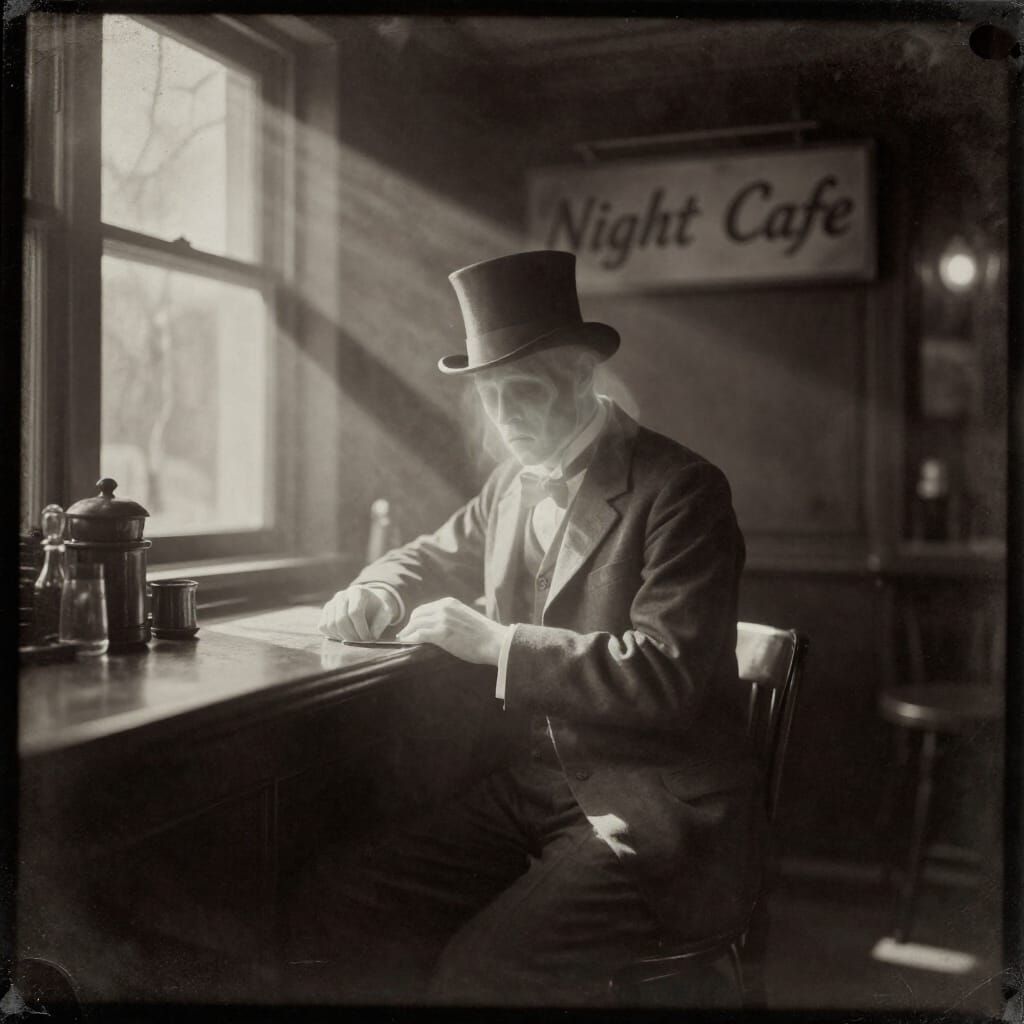 Sad Ghost Gentleman at Haunted Cafe Bar