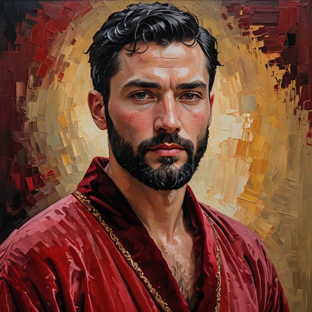 Handsome Man in Red Velvet: Neo-Impressionist Portrait