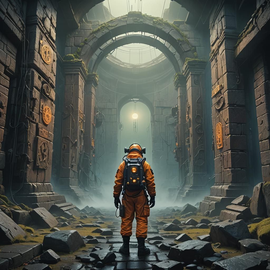 Mystical Portal Construction in Dimly Lit Laboratory