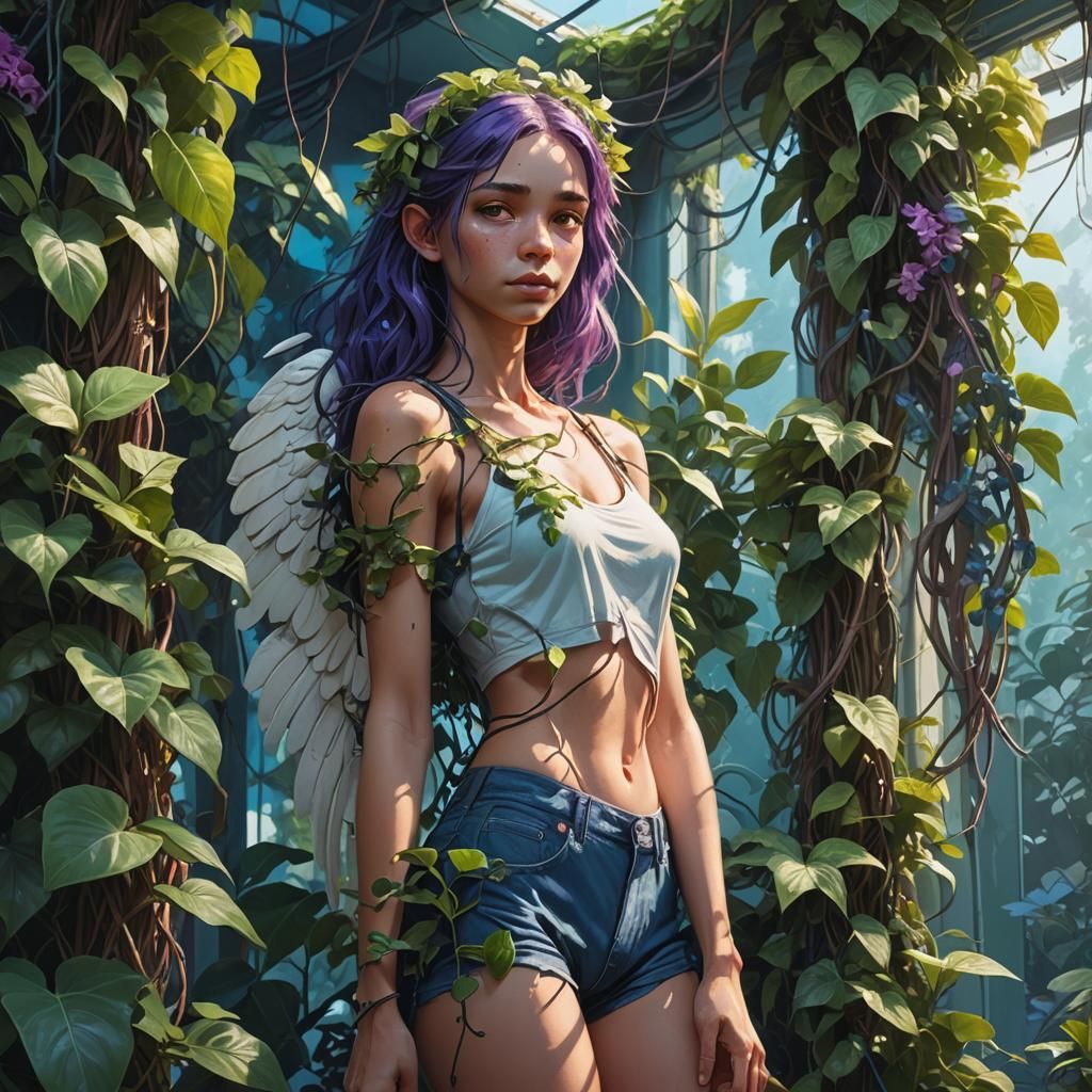 Ethereal Angel Surrounded by Lush Hoya Vines