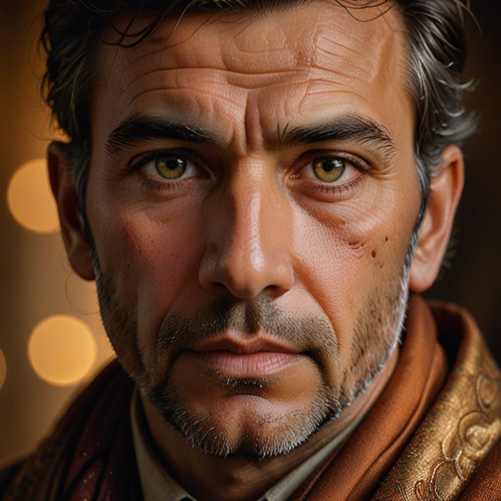 Reflective Portrait in Warm Colors, Studio Lighting