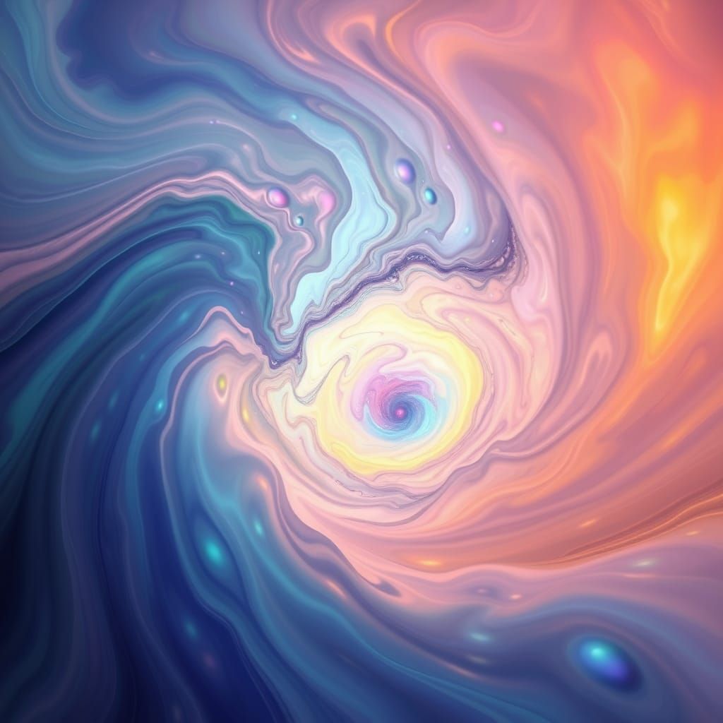 Surreal Dreamscape with Swirling Vortex and Iridescent Mist