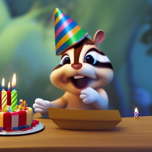 Chipmunk Birthday Celebration in 3D Digital Art