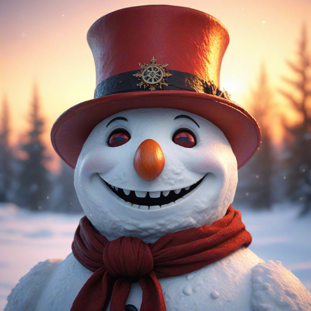 Mystical Snowman Portrait in Whimsical Dark Fantasy Style