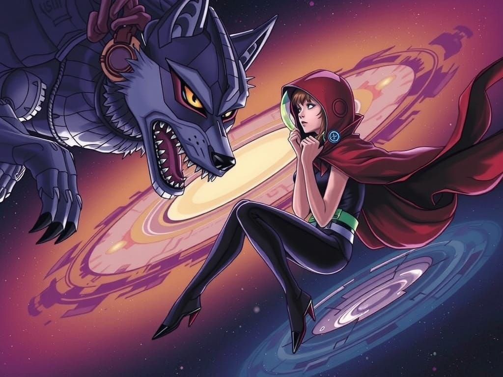 Futuristic Woman and Wolf Astronaut in Sci-Fi Landscape