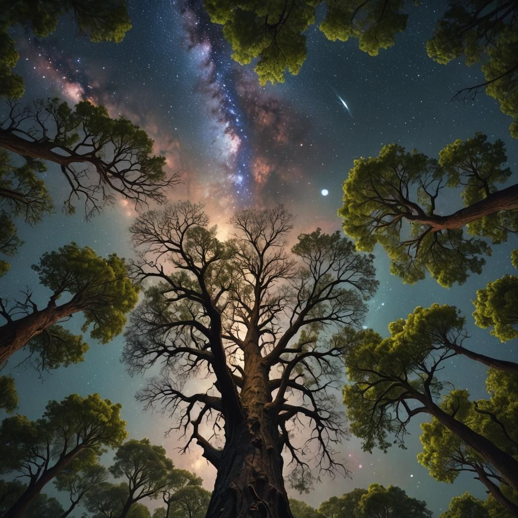 Milky Way Through Trees: Fantasy Concept Art