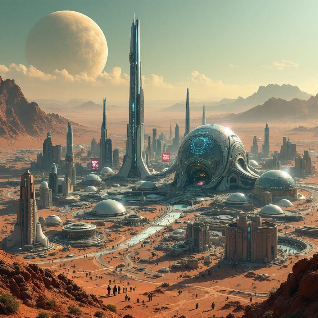 Surreal Futuristic Metropolis Unfolds on the Red Planet