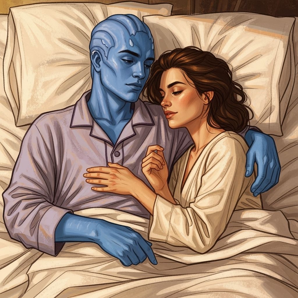 Chiss and Human Couple in Bed, Digital Painting