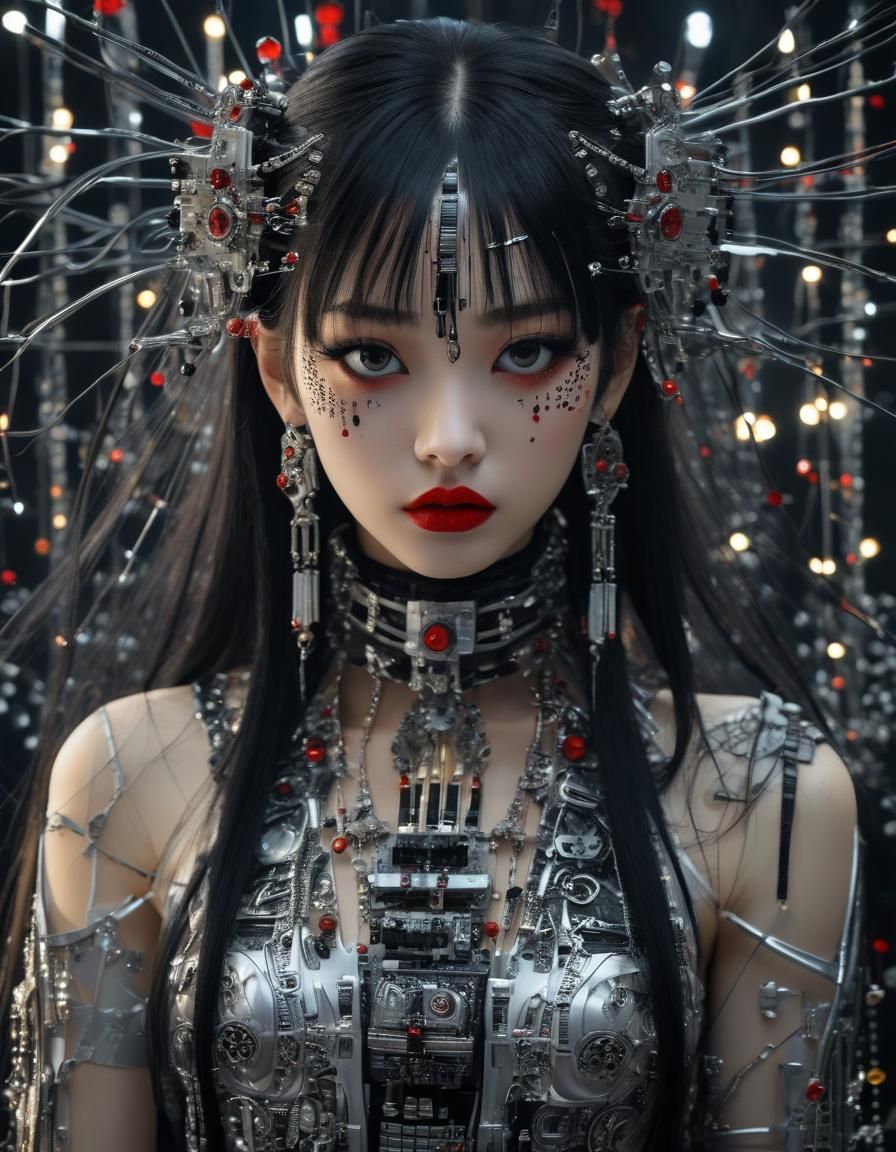 Harajuku Cyborg Girl Portrait in Eiko Ishioka Style