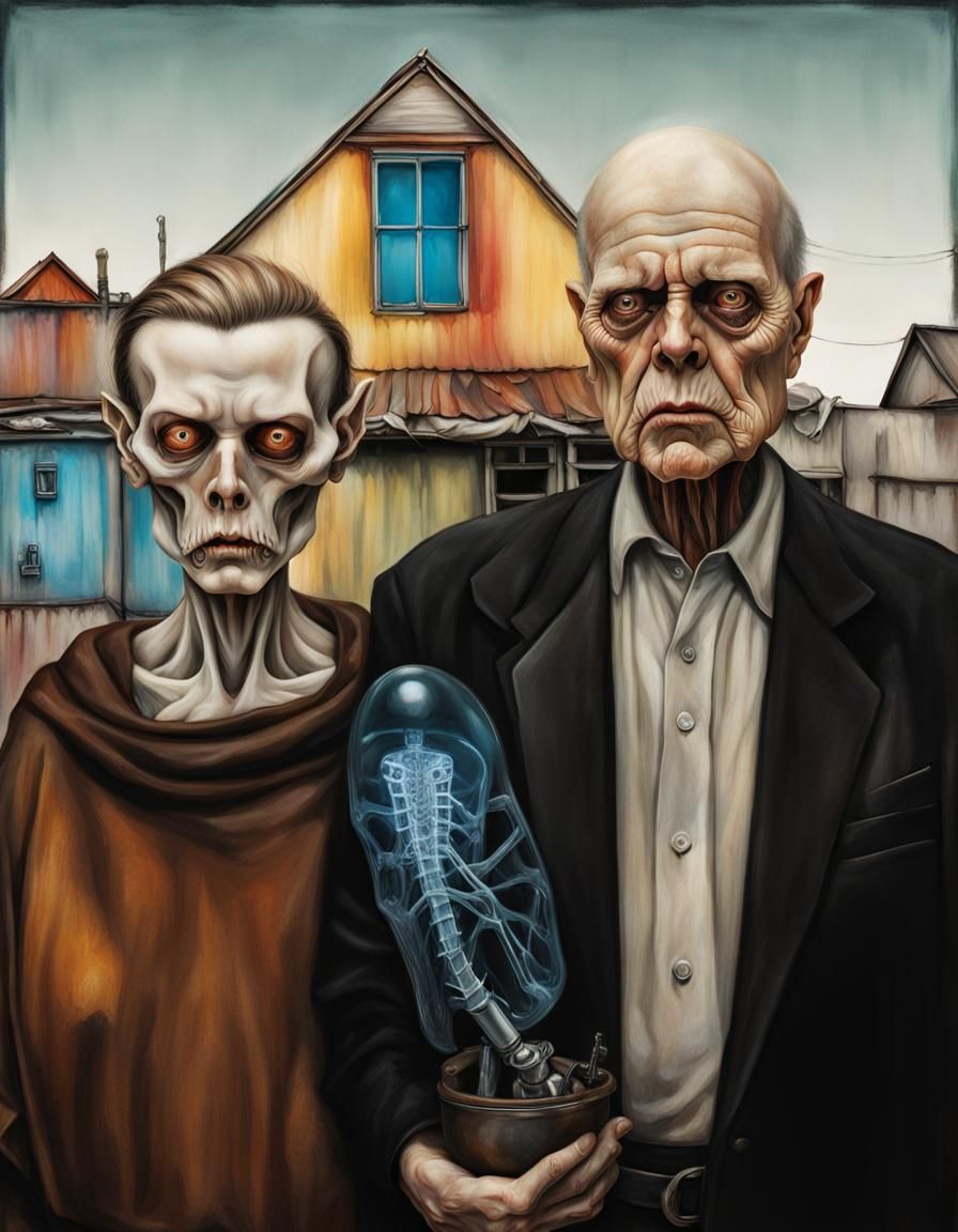 Surreal Biomechanical Scene in Hyperrealistic Style