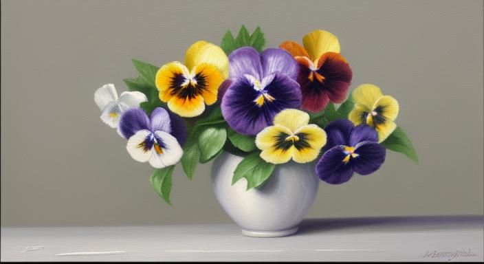 Pansies Oil Painting on White Background