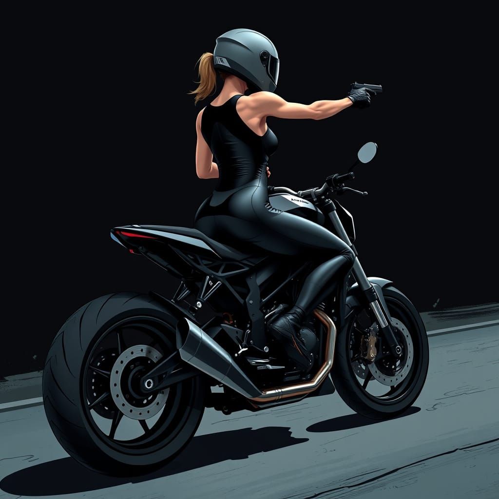 High-Octane Motorcycle Rider in Dark Urban Landscape