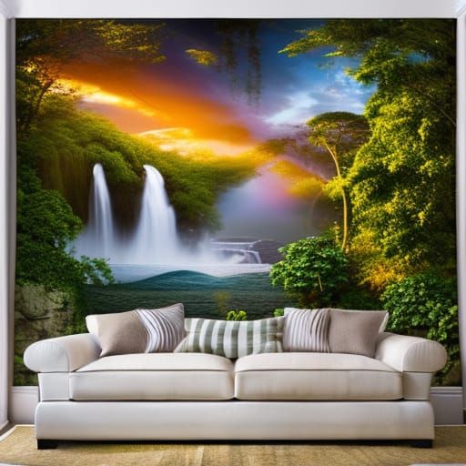 Steampunk Jungle Waterfall at Sunset