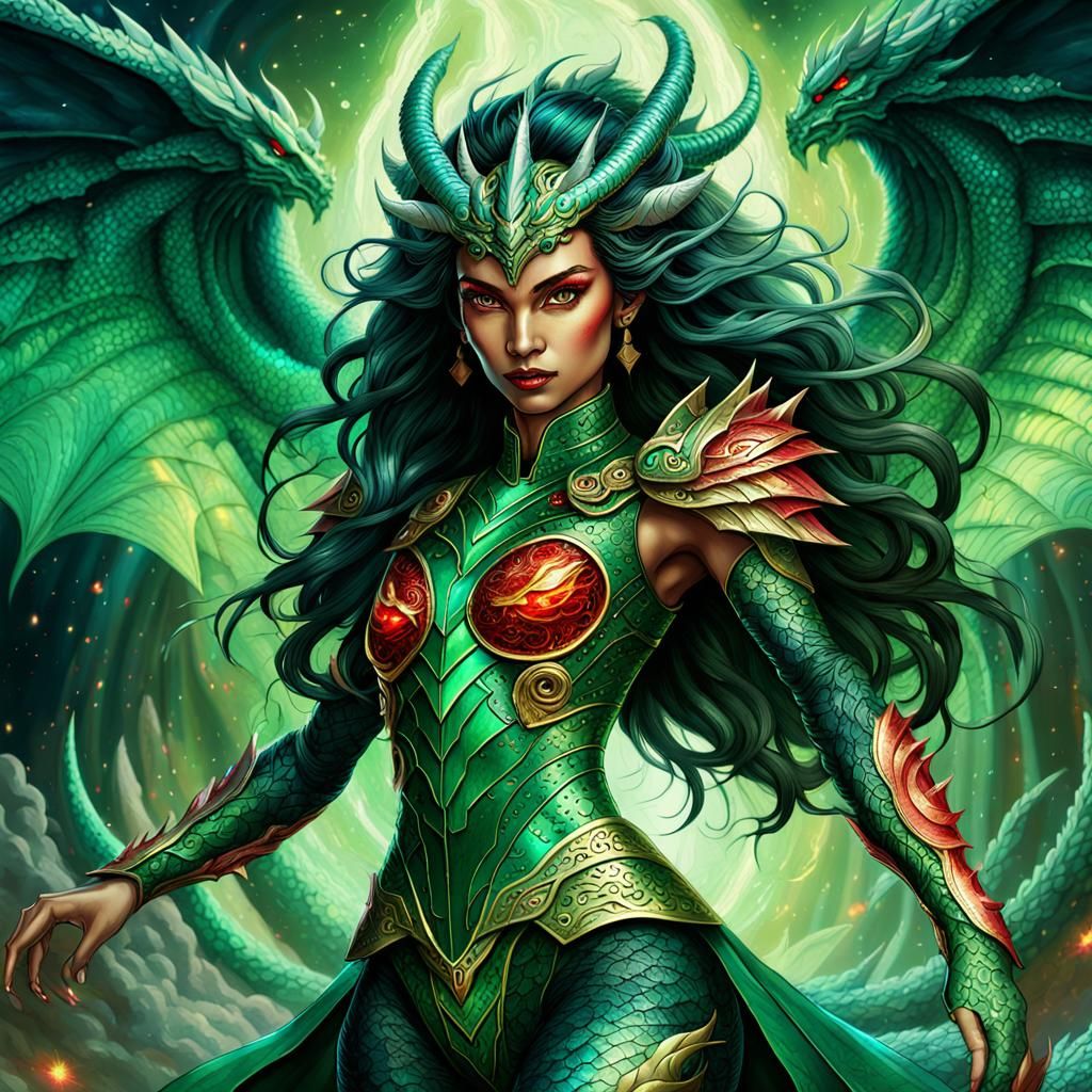 Dragon Goddess with Warrior Suit in Astral Illustration