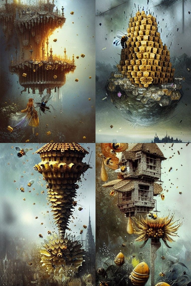 Honeycomb Bee Castle in Mixed Media Style