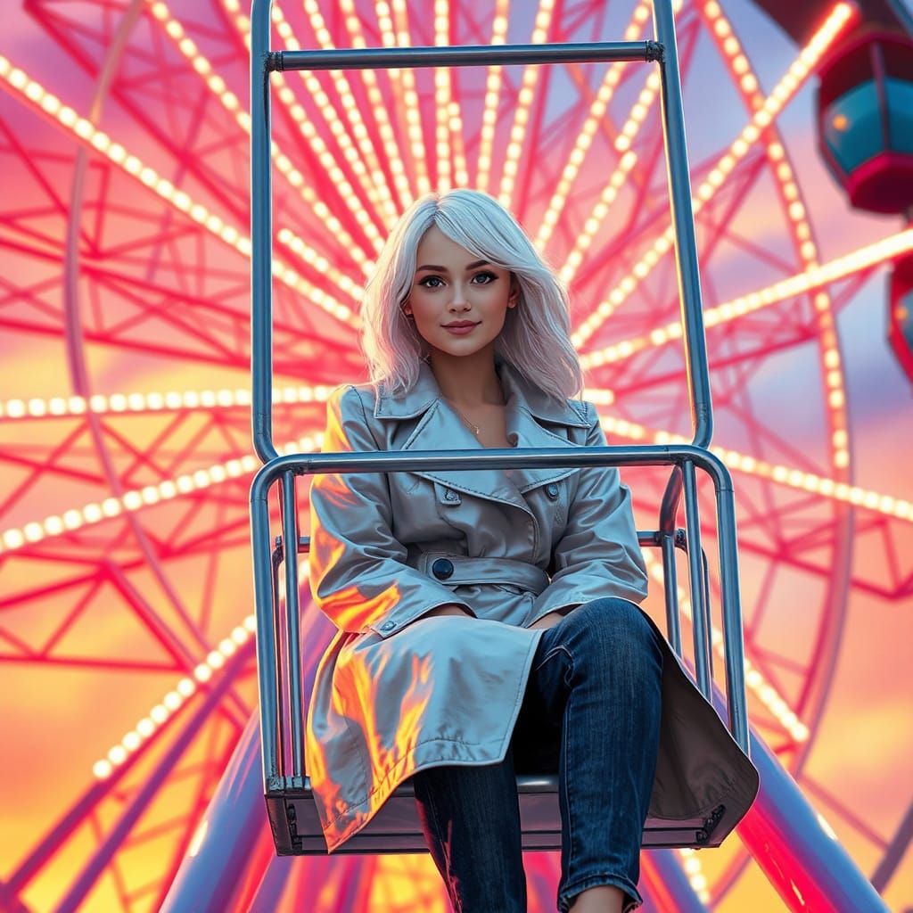 Woman on Ferris Wheel in Dreamy Watercolor Style