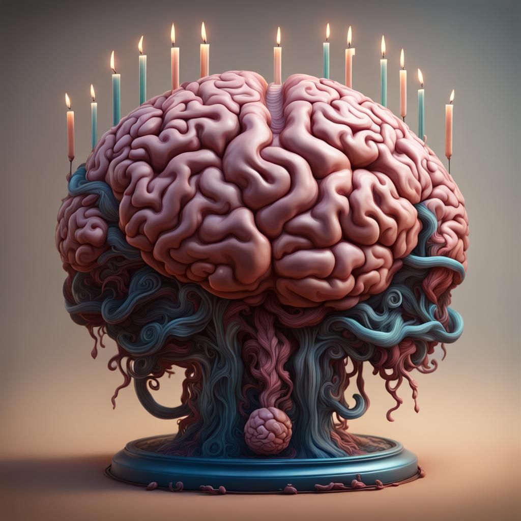 Brain-Shaped Birthday Cake: Detailed Matte Painting