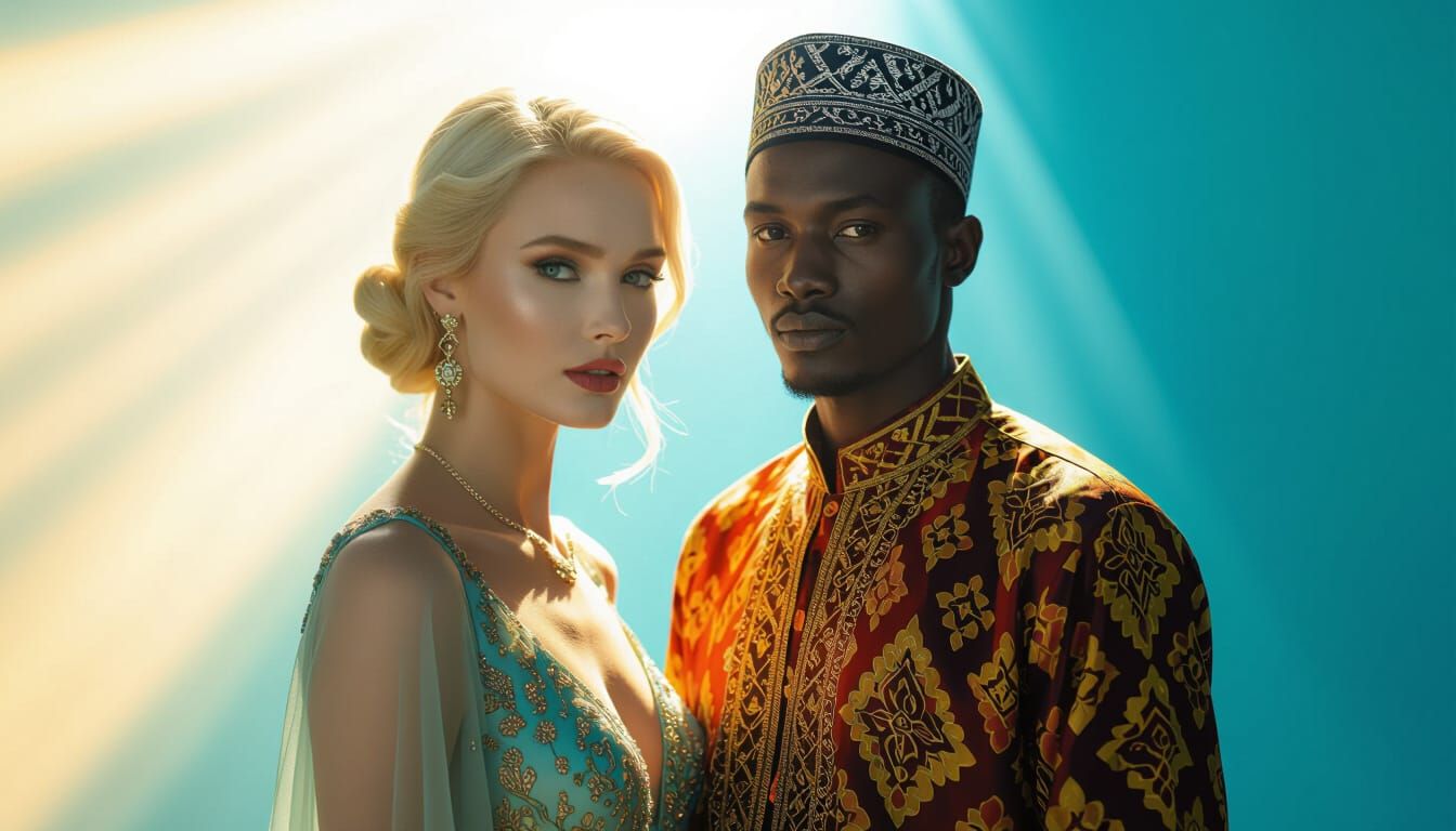 Elegant Couple in Dramatic Lighting, a Cinematic Portrait