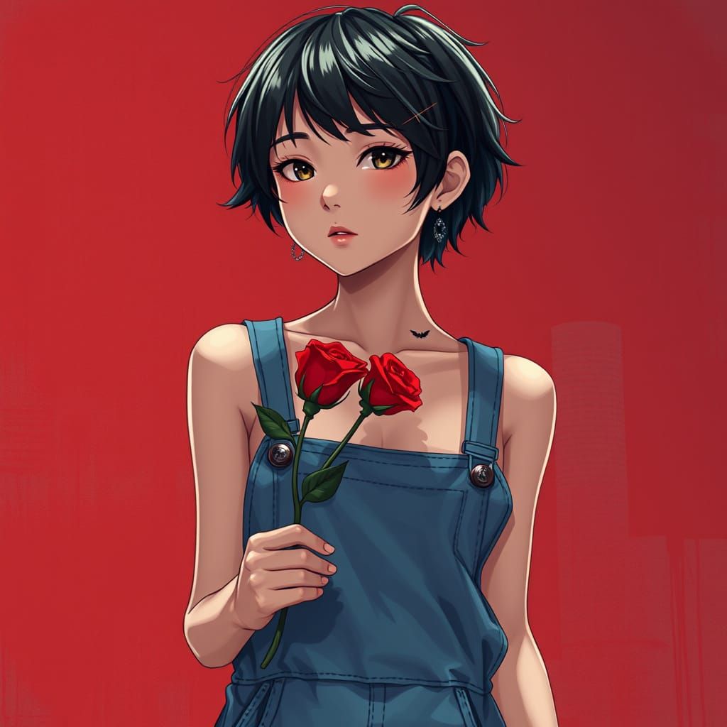 Confident Emo Girl in Vibrant Anime Style