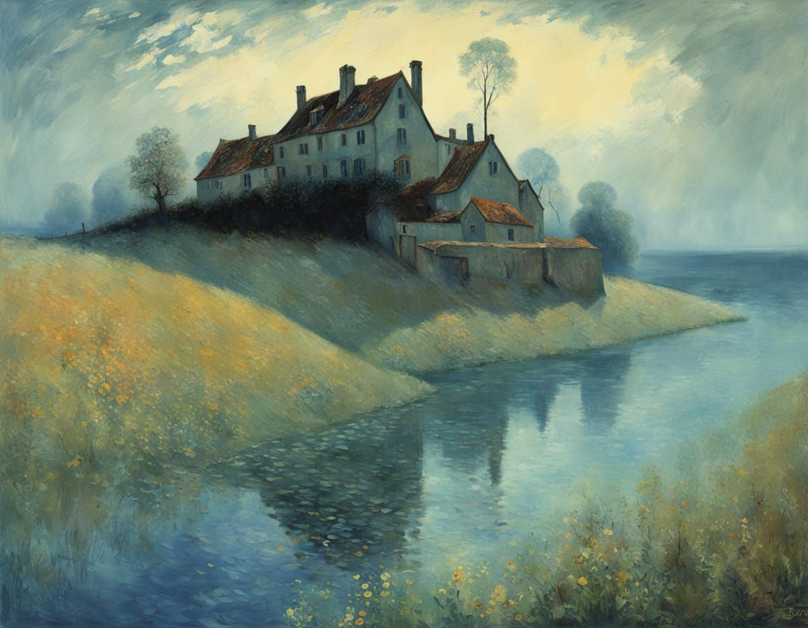 Dreamlike Landscape in Neo-Impressionist Style