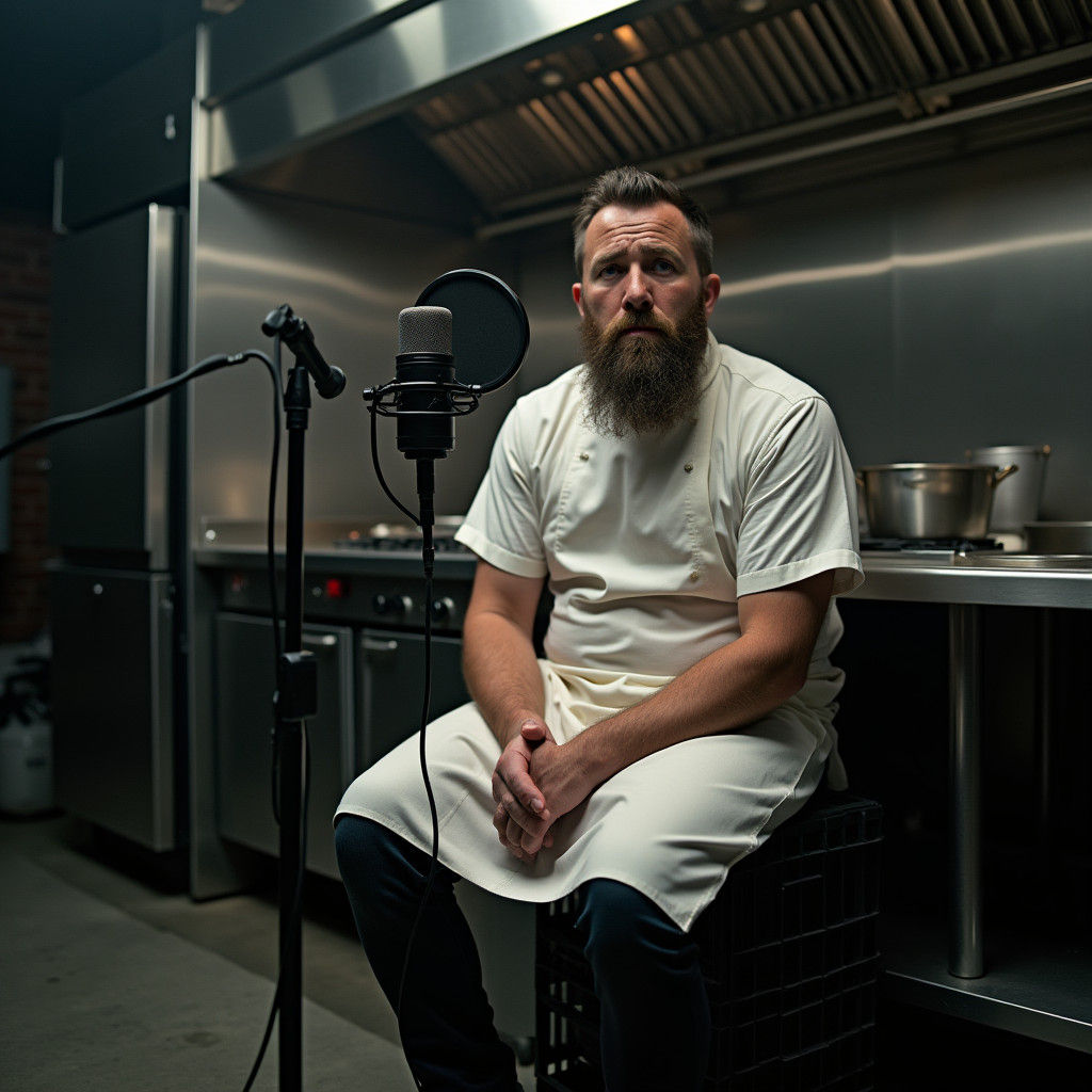 Frustrated Chef Podcast Recording in Kitchen Studio