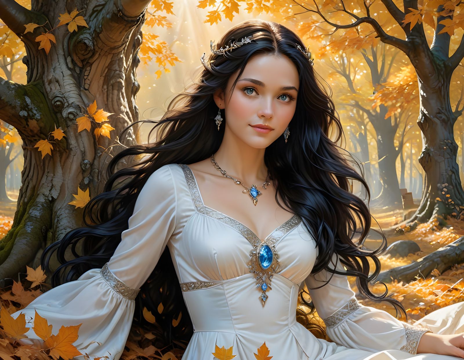 Vibrant Autumn Goddess in Oil Painting