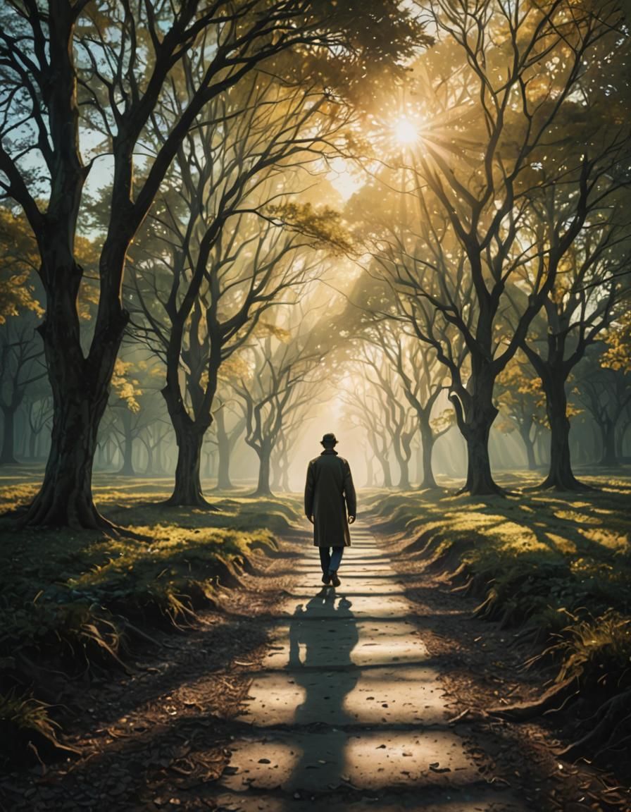 Walking in Surreal Serenity: Backlit Dreamscape