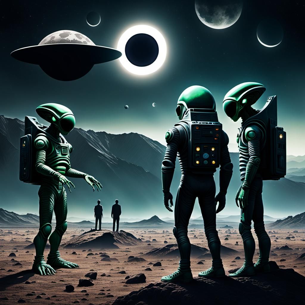 Aliens Observe Humans Watching Solar Eclipse