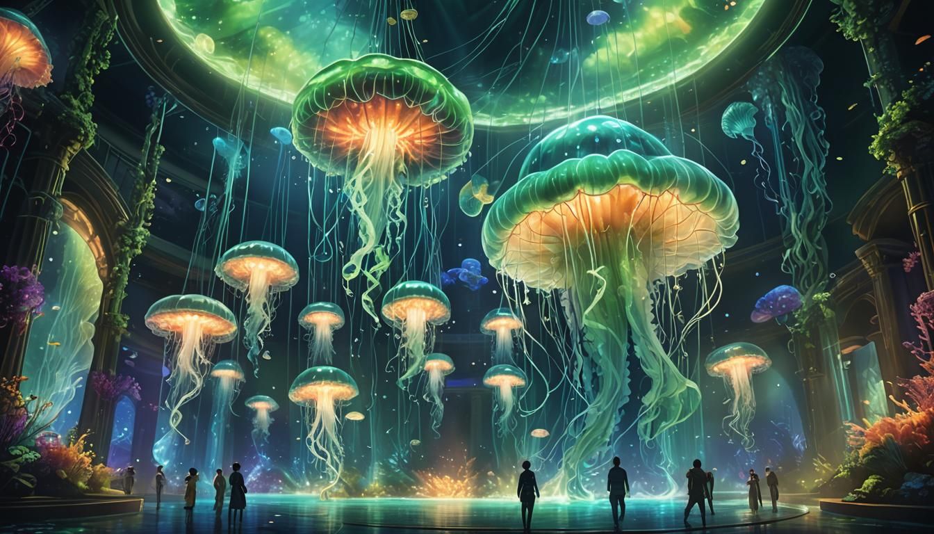 Majestic Bioluminescent Jellyfish Chandelier Concept Art