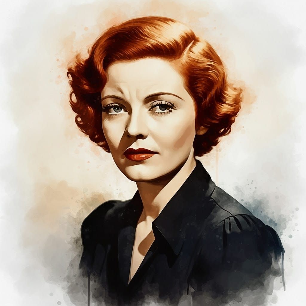 Vintage Portrait of Redhead in Impressionistic Watercolor