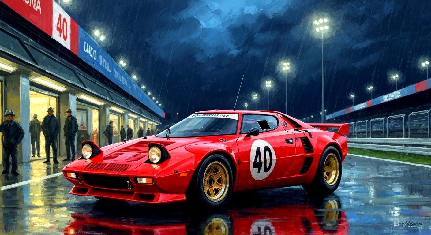 1975 Lancia Stratos Turbo Race Car in Red at Nürburgring