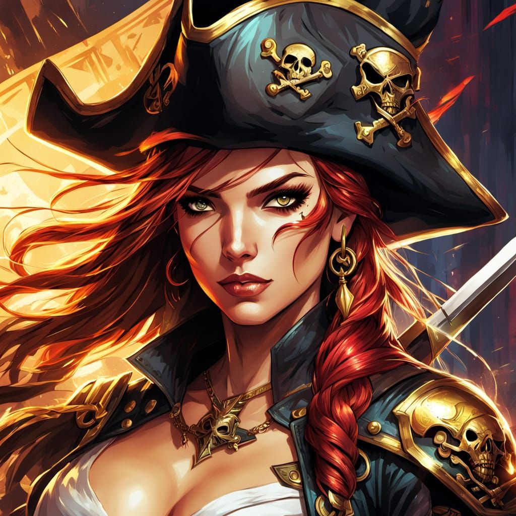 Pirate Girl with Sword: Comic Book Style Digital Art