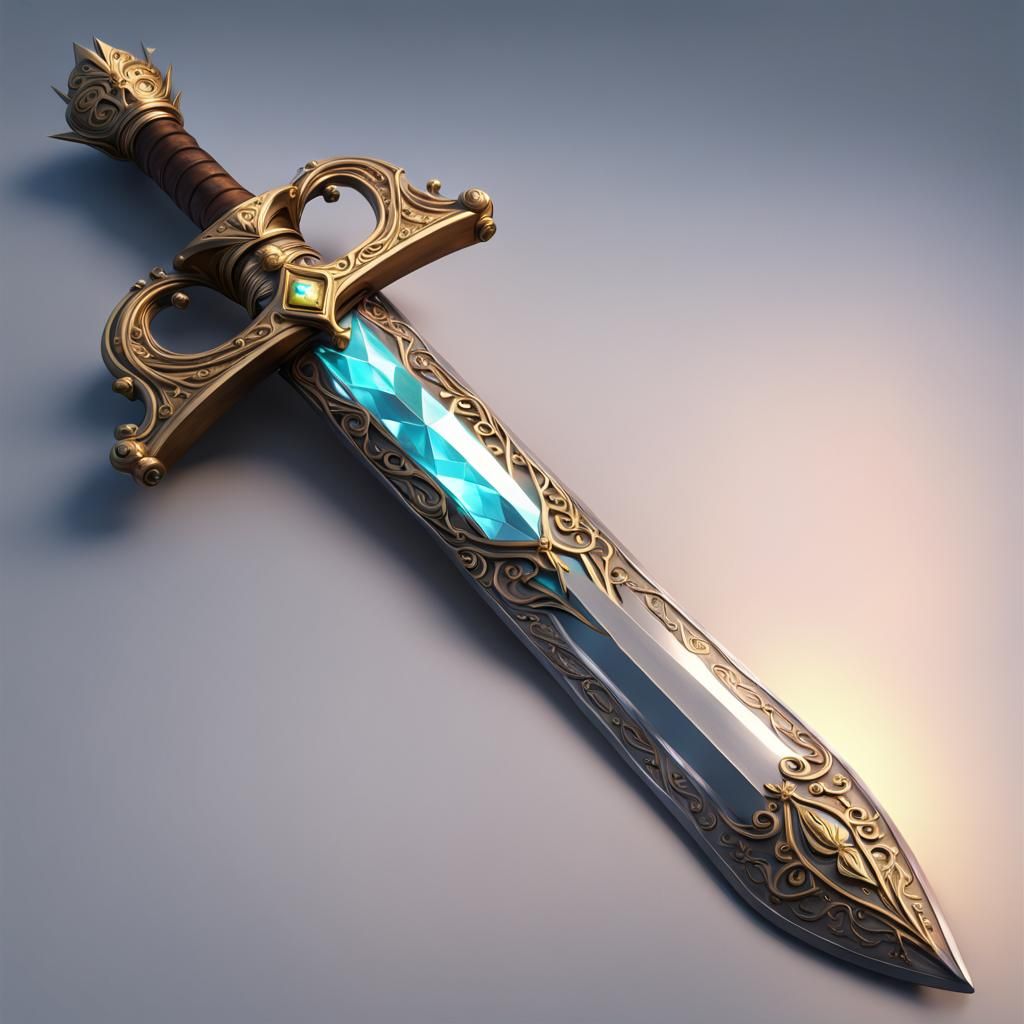 Iridescent Long Sword with Gem Hilt, Fantasy Art