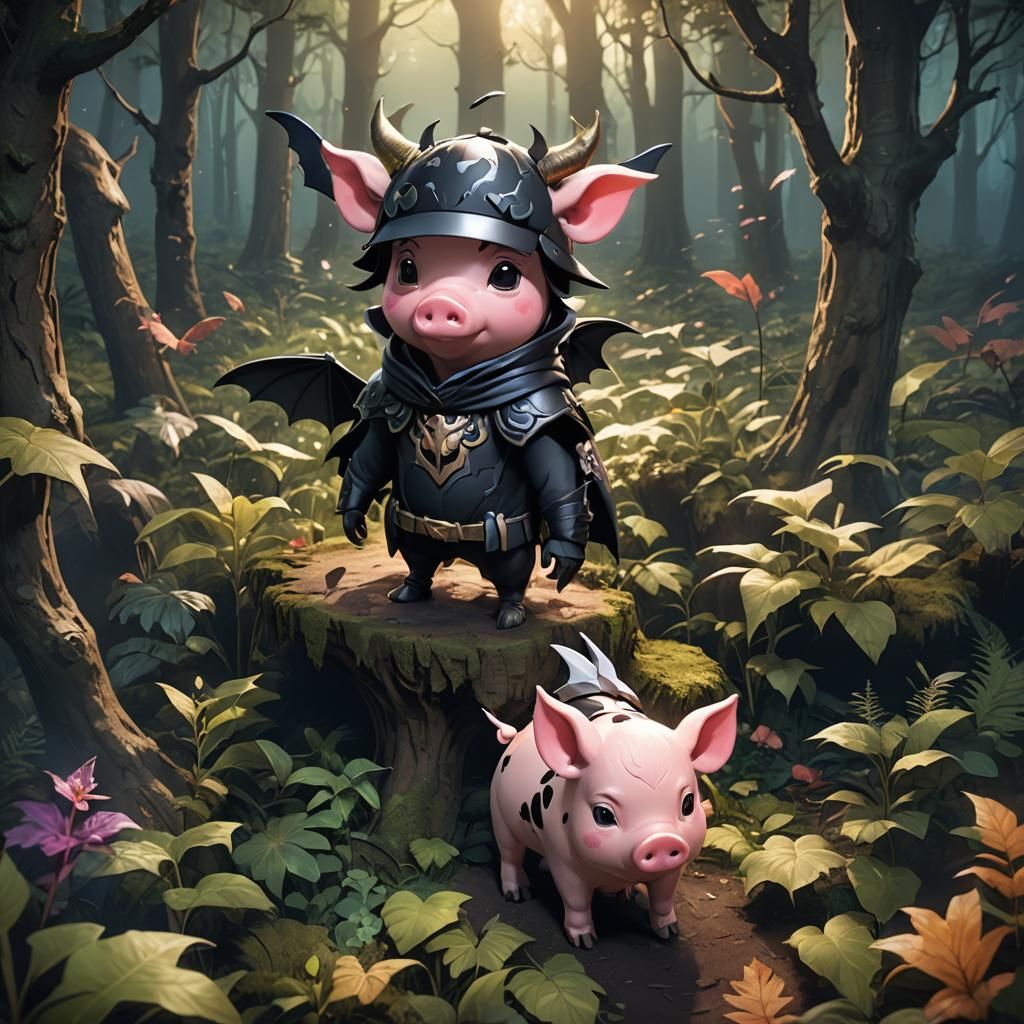 Pig-Cow Hybrid in Mystical Forest, Genshin Impact Style