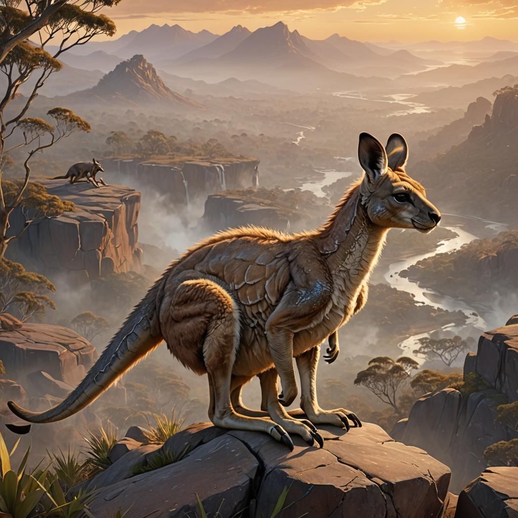 Realistic illustration of a kangaroo-dragon hybrid, powerful...