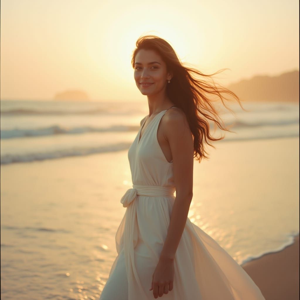 Pakistani Model in White Dress at Sunset