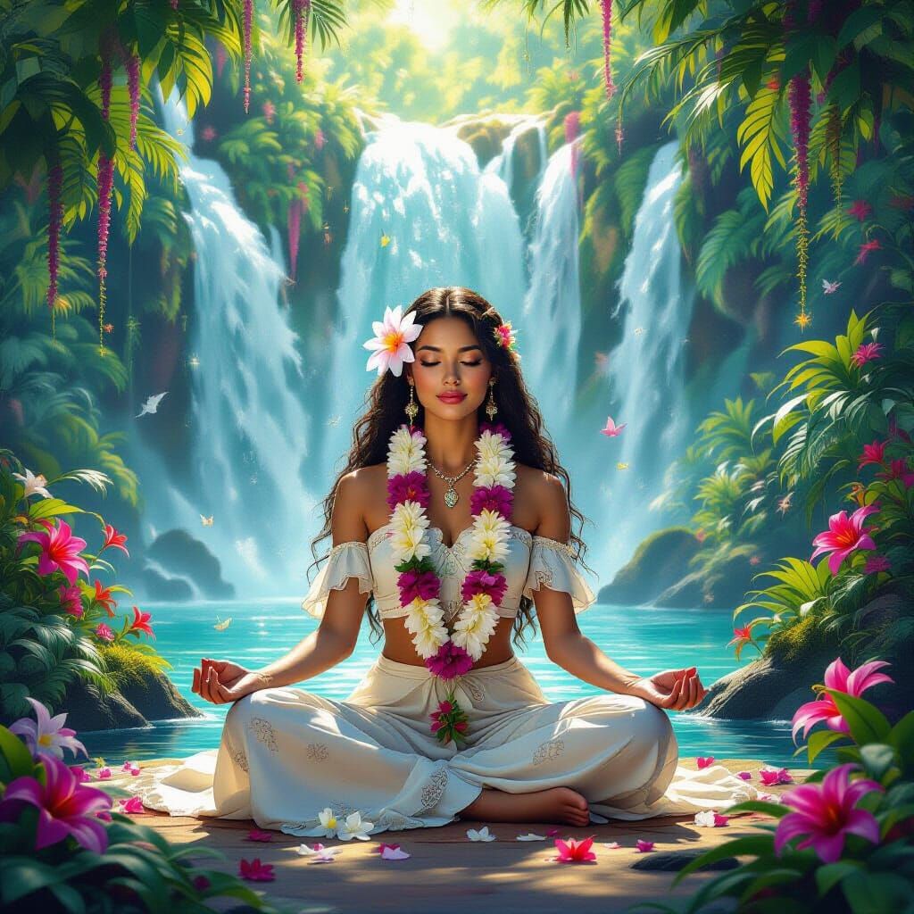Meditative Hula Dancer in Jungle Grotto