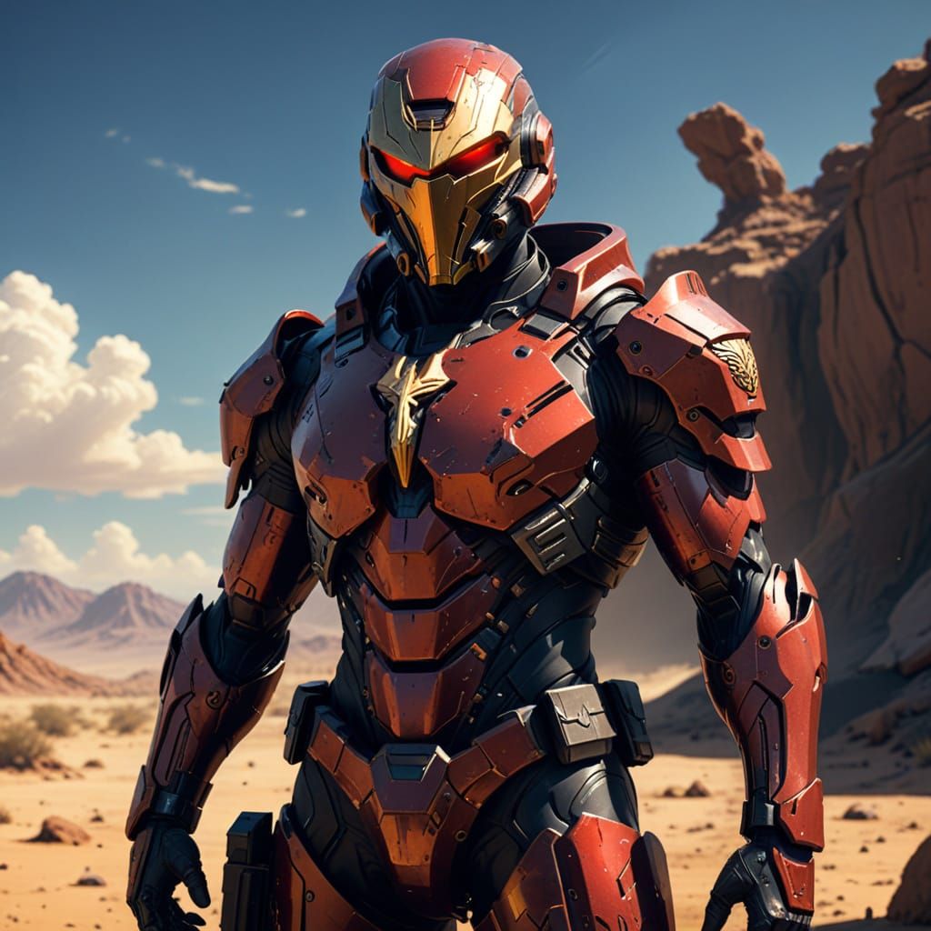 Armored Warrior in Desert Wasteland