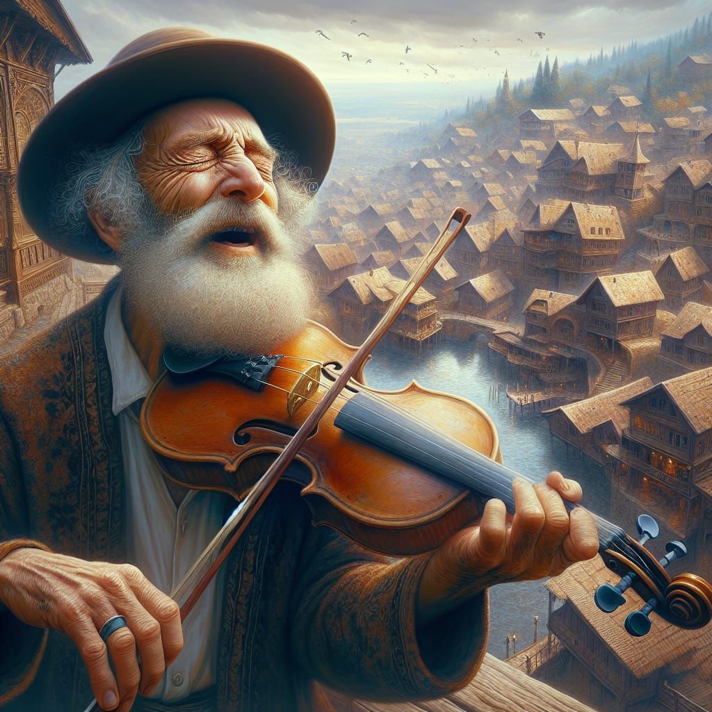 Emotional Violinist in Old Town: Matte Painting
